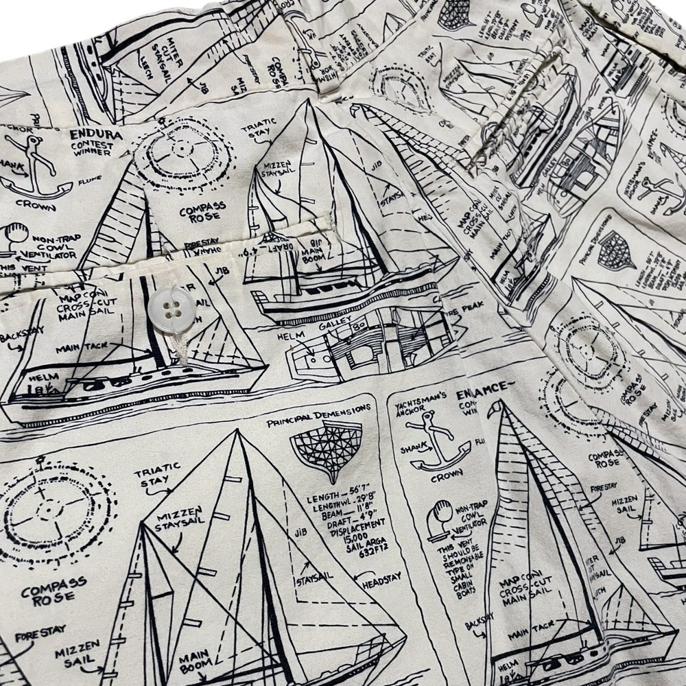 Mens Nautical Sailboat Print Shorts Beach Vacation Size XXS/XS Summer White Navy - Picture 3 of 6
